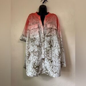 Calvin Klein coral and Brown Button Down Shirt 0189